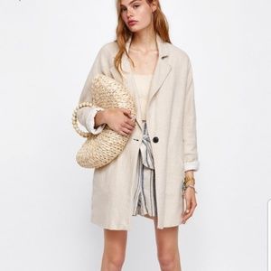 ZARA LINEN RUSTIC SAND CREAM OVERSIZED BLAZER